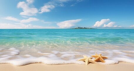 Fototapeta na wymiar A Summery Beach Scene with a Sea in Soft Focus. Generative AI