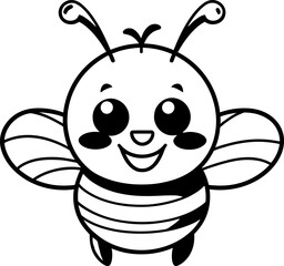 Little bee silhouette icon in black color. Vector template.