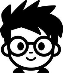 Fototapeta premium Nerd boy avatar silhouette in black color. Vector template.