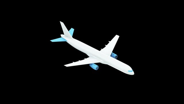 plane flying animation 3d alpha channel background. Great for travel, fly, vacations, aviation, transport, agency, flight, tourism.