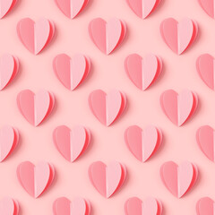 Pink hearts on pink color background, minimal trend seamless aesthetic pattern, pastel monochrome...