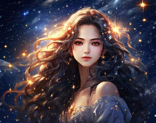 A beautiful woman who loves the universe, スターシード, 宇宙, a fictional person, illustration art, Generative AI
