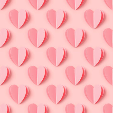 Pink hearts on pink color background, minimal trend seamless aesthetic pattern, pastel monochrome print as valentines day or wedding background. Hearts symbol of love, romantic holiday concept