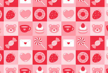 seamless pattern with a set of valentine's day icons for banners, cards, flyers, social media wallpapers, etc.
