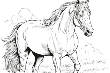 Coloring book for children horse animal. Drawing children leisure activity using colorful pencils. Generate ai - obrazy, fototapety, plakaty