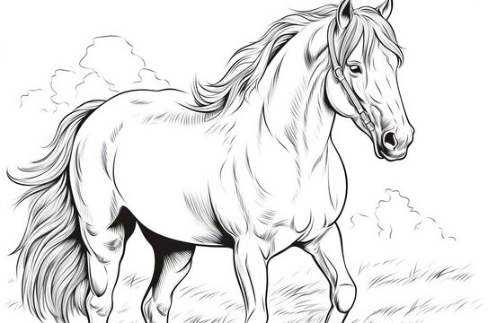 Coloring book for children horse animal. Drawing children leisure activity using colorful pencils. Generate ai