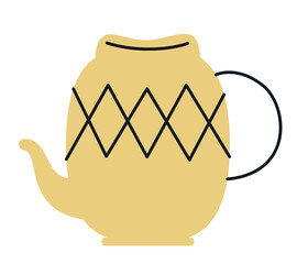 Yellow teapot in doodle style. Beautiful kitchen utensil.