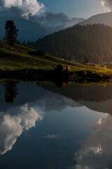 majestic view of Gulmarg, Kashmir, India at sunset. The meadow only be seen on the summer during June until October. Gulmarg is famous as a ice sport places during the winter. 