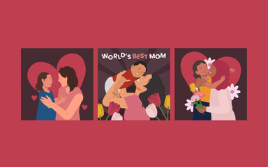 mothers day greetings mother hugs kids social media post in flat illustration