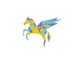 Flying Pegasus in colorful Polygon low poly logo illustration.