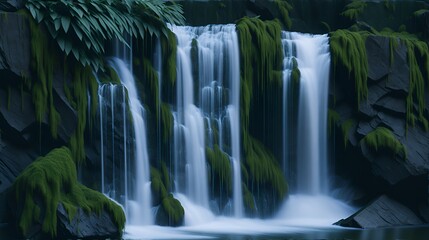  Wall of Waterfalls that create a calming and relaxing, Generative AI