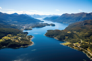 Fototapeta premium Spectacular view of the fjord. Generated by artificial intelligence