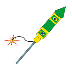 Fireworks rockets celebrate Brazil's Independence Day. The rocket carries the colors of the Brazilian flag