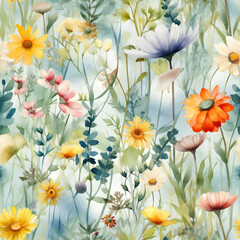Fototapeta na wymiar seamless abstract watercolour spring flowers texture pattern