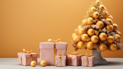 Beautiful christmas gift box with yellow color concept