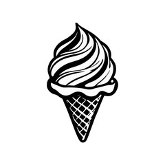 Vector illustration of a ice cream dessert, vanilla cone black white handdrawn