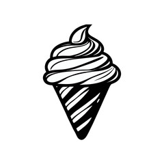 Vector illustration of a ice cream dessert, vanilla cone black white handdrawn