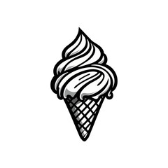 Vector illustration of a ice cream dessert, vanilla cone black white handdrawn