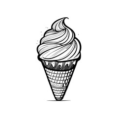 Vector illustration of a ice cream dessert, vanilla cone black white handdrawn