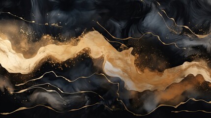 Beautiful luxury abstract black and gold fluid art painting