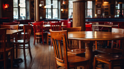 Fototapeta na wymiar Restaurant tables and chairs in restaurant