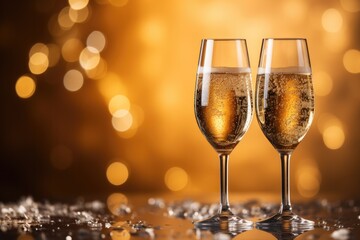 New Years Eve champagne toast isolated on a gold gradient background 