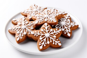 Festive homemade gingerbread cookies for Christmas isolated on a white background 