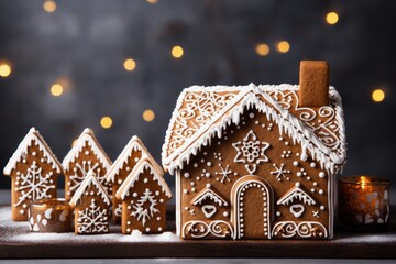Gingerbread house assembly step-by-step baking ingredients included background with empty space for text 