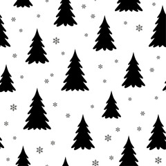 Seamless pattern with Christmas trees. Vector illustration. Texture for print, textile, fabric, design, packaging. Winter forest background.