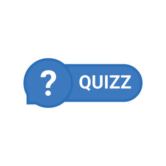 blue speech bubble with quiz text and question mark. flat trend modern interrogative logotype graphic design web element isolated on white background. concept of easy play in fun game or trivia badge