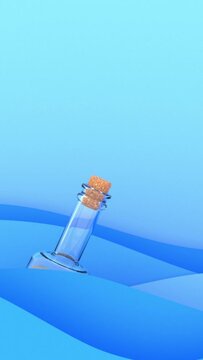 a bottle with a treasure map in the sea, inflatable toy, cartoon style, 3d render