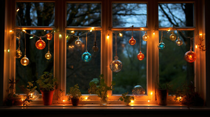A window sill with lights