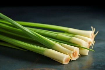 Closeup photo of lemongrass stems. Fresh green plant for healthy cooking. Generate ai