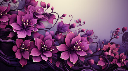 purple floral line art background