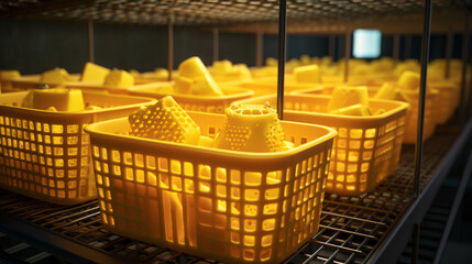 Rubber baskets with disinfectant liquid for cleaning - obrazy, fototapety, plakaty