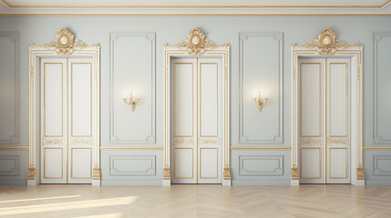 banner of interior doors in a classic luxurious style with a light canvas, minimalism