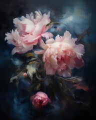 Floral Impressions: Abstract Peony Flowers Poster Crafted with the Essence of Oil Acrylic Painting