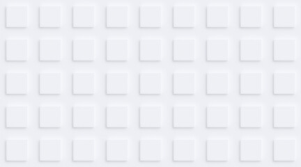 Seamless pattern of modern white evenly spaced squares on white with 3d effect or shadow. Abstract high resolution geometric background with copy space.