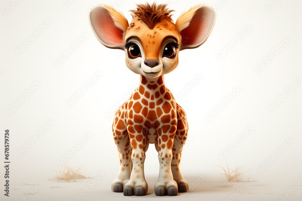 Poster cartoon giraffe with big ears and big eyes.