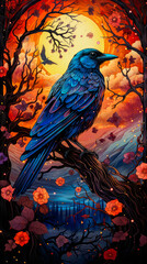 Image of blue bird sitting on tree branch.