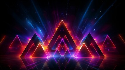 Abstract neon background with arrangement of geometric triangular shapes.