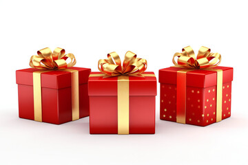 Obraz premium Red gift box with a gold satin bow ribbon isolated on a white background.