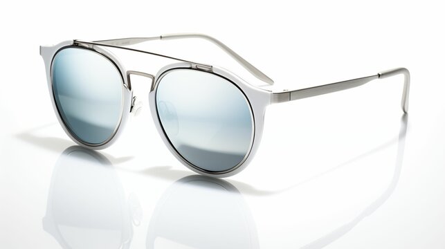 An image of sunglasses with silver trim on a white background.
