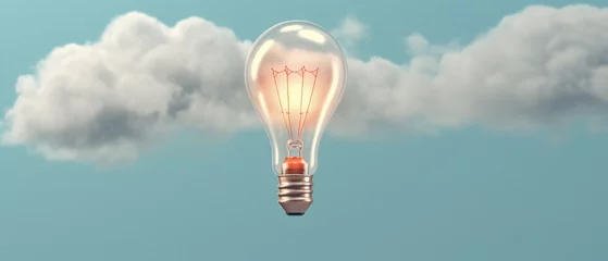 Poster light bulb lit in blue sky as bright idea business idea , generated by AI © tino