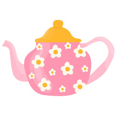 Cute teapots with abstract design. Kettle isolated on white background.