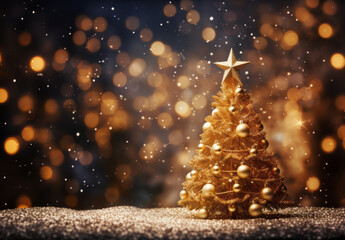 A Shimmering Gold Christmas Tree with a Glowing Star on Top