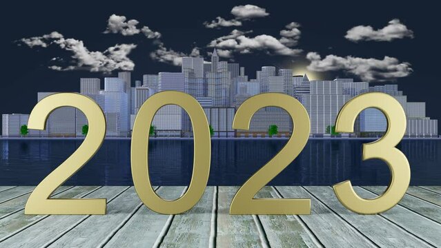 Filmato. Illustrazione 3D. Anno nuovo 2024. Capodanno 2024 in numeri. Il 2024 sostituisce il 2023..