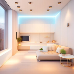 The light-colored modern interior creates a comfortable and free space atmosphere, generated by Ai