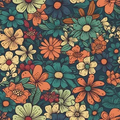 Poster Im Rahmen seamless colourful cartoon flowers texture pattern © sam