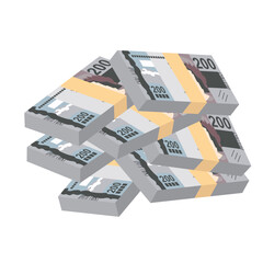 Brazilian Real Vector Illustration. Brazil money set bundle banknotes. Paper money 200 BRL. Flat style. Isolated on white background. Simple minimal design.